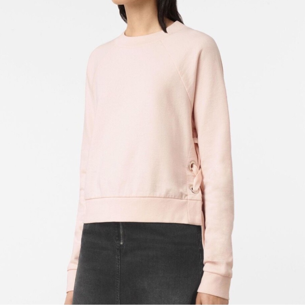 All Saints Pale Pink Leto Crop Laced Sides Sweatshirt Pullover Size Small $198